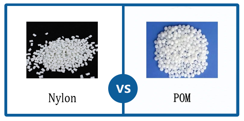 Comparison of Nylon and POM plastic pulleys showcasing differences in design and material properties